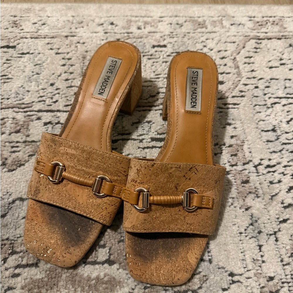 Steve Madden Tan Cork Slide Sandals